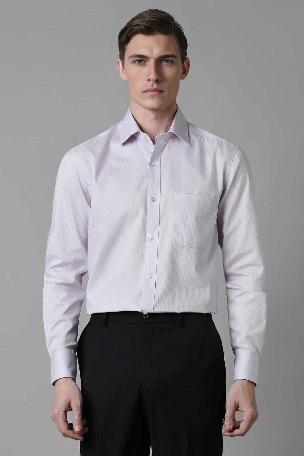Men Lilac Classic Fit Stripe Full Sleeves Formal Shirt-Lilac