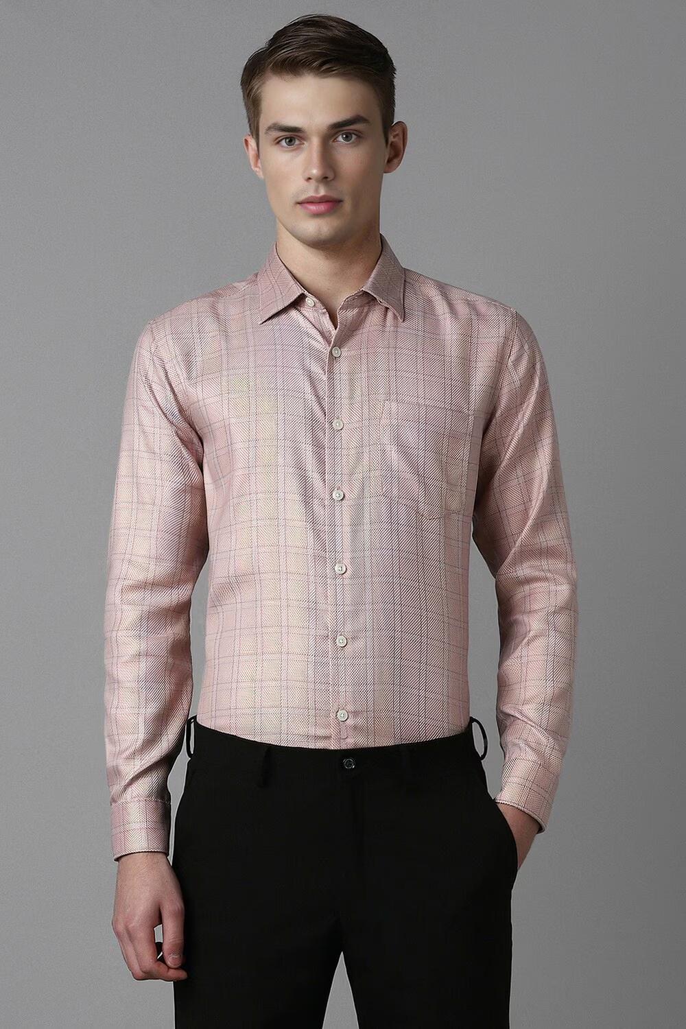 Men Maroon Slim Fit Check Full Sleeves Formal Shirt-Maroon