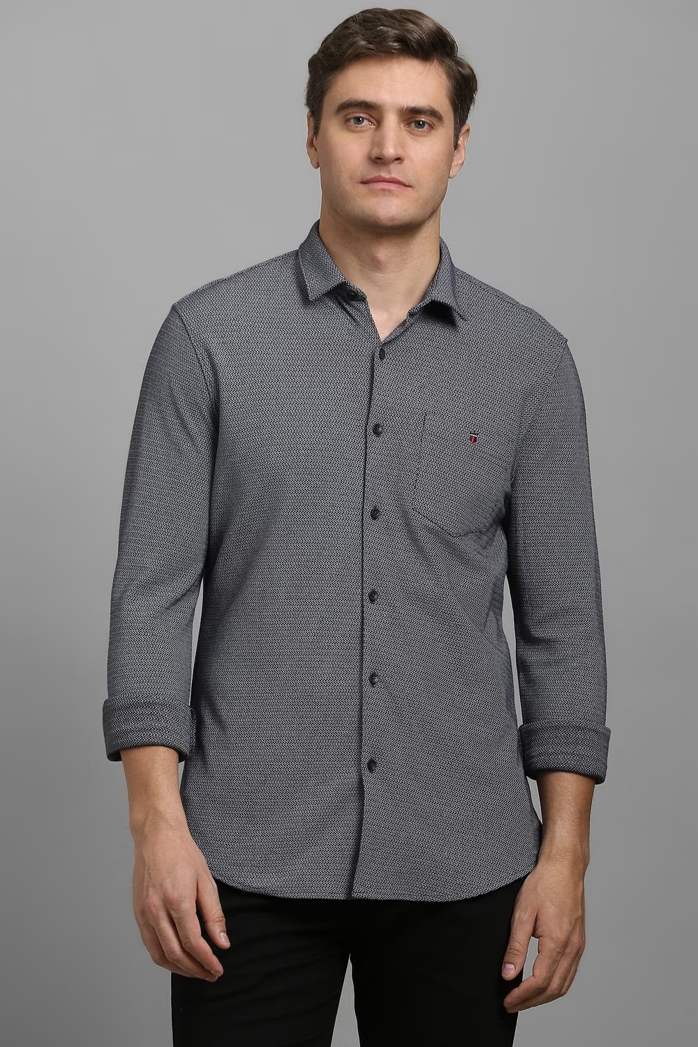 Men Black Print Full Sleeves Casual Shirt-Black
