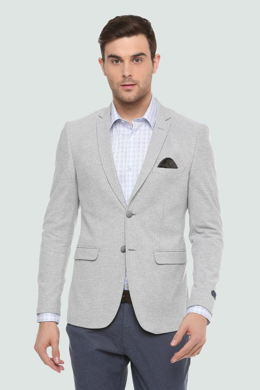 Men Grey Super Slim Fit Textured Casual Blazer-Grey