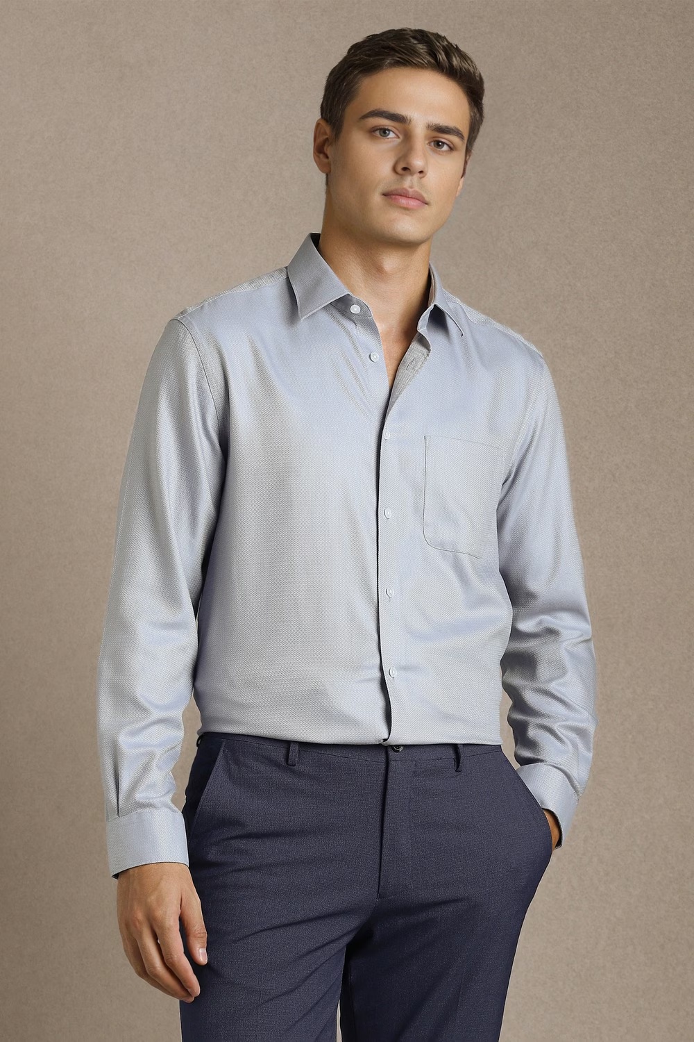 Men Grey Textured Full Sleeves Formal Shirt-Grey