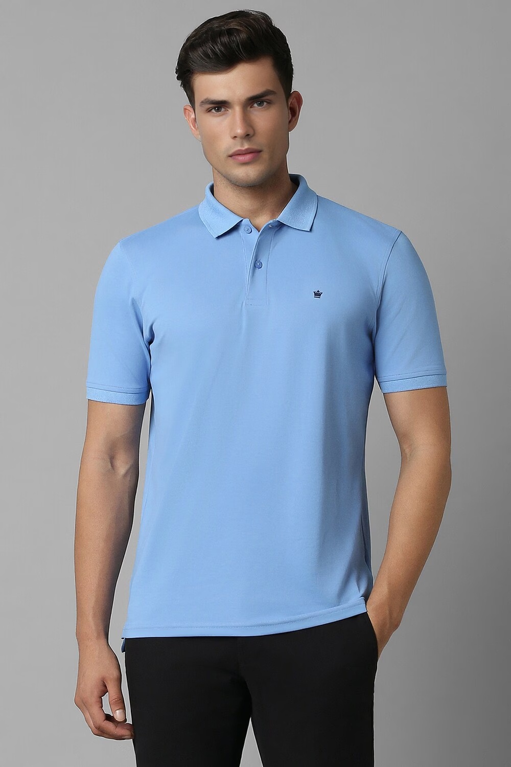 Men Blue Textured Polo Neck T-shirt-Blue