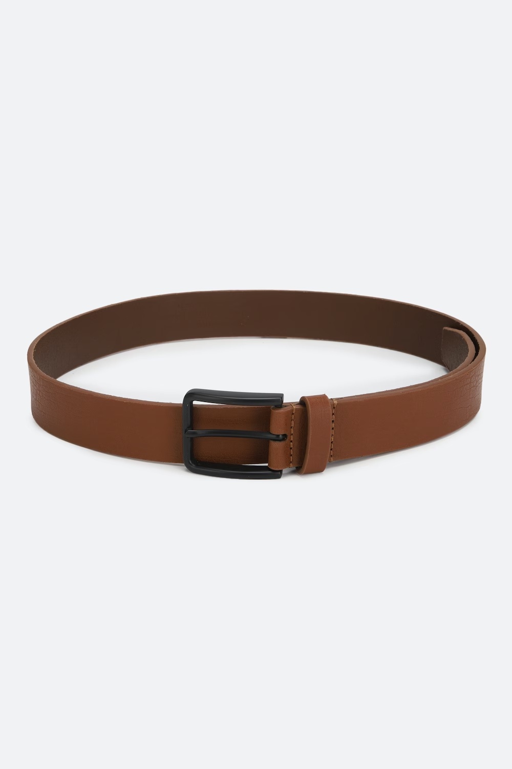 Louis Philippe Men Tan Solid  Casual Italian Leather with Matt Black Buckle Belt-Brown