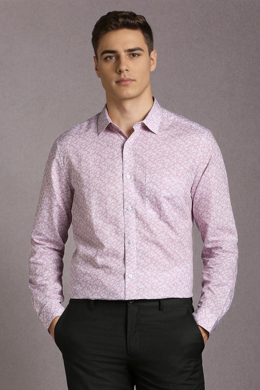 Men Pink Print Full Sleeves Formal Shirt-Pink