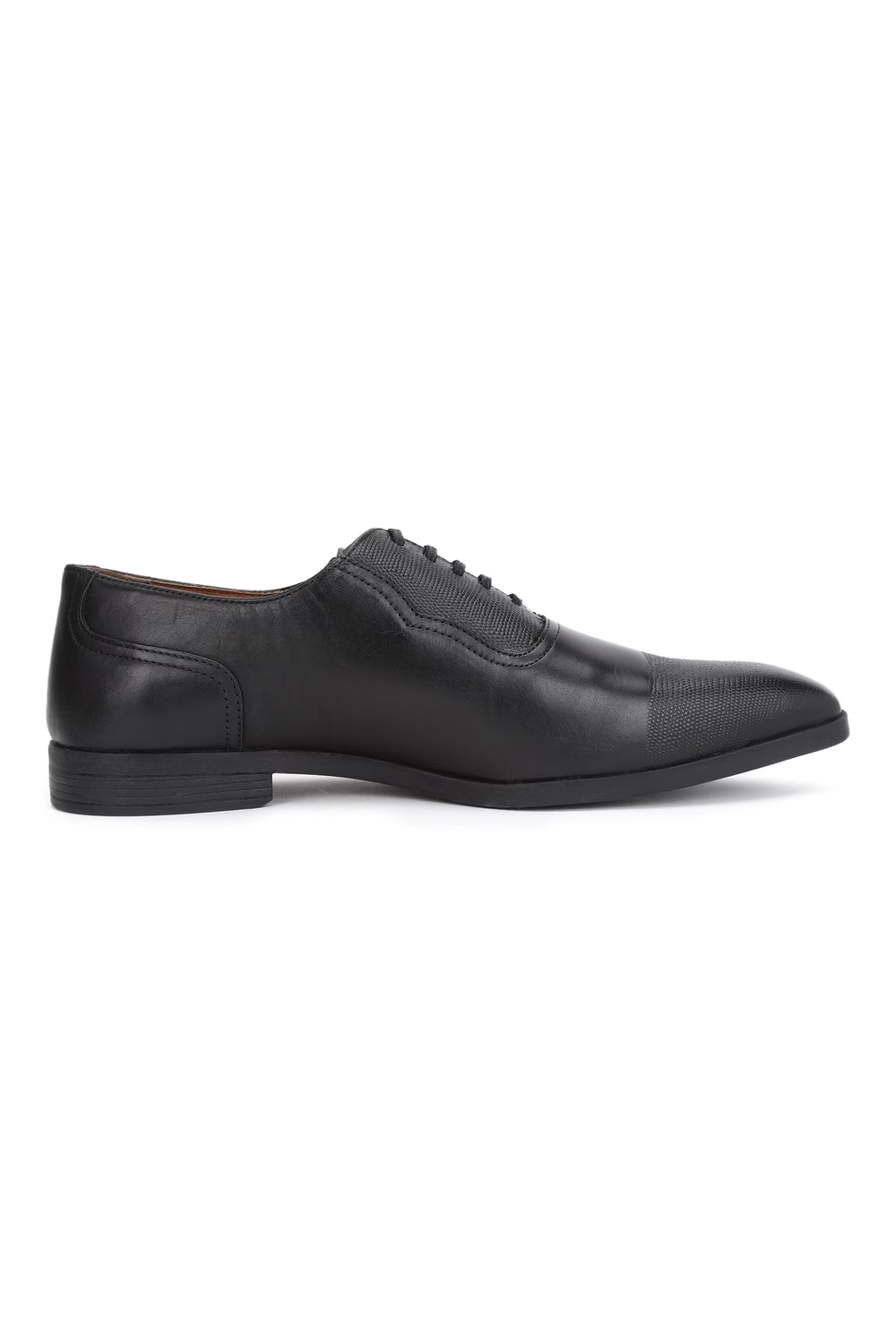 Men Textured Oxford Leather Black Lace Up Shoes-Black