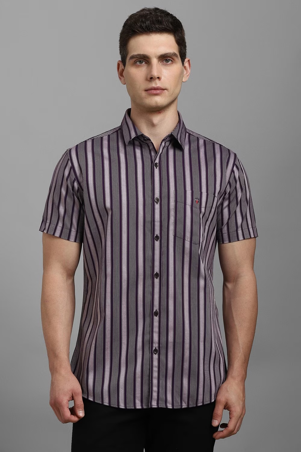 Men Grey Stripe Half Sleeves Casual Shirt-Grey 1 47539-men-grey-stripe-half-sleeves-casual-shirt-grey-1.jpg