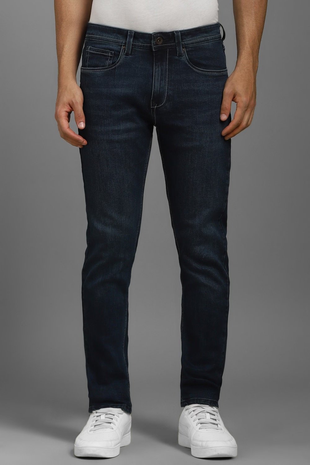 Men Navy Light Slim Tapered Fit Jeans-Navy