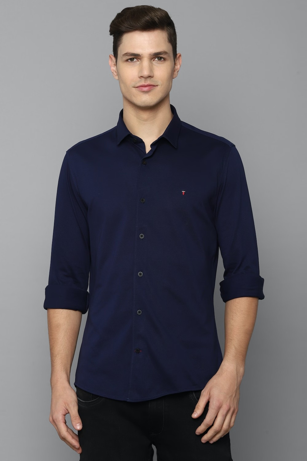 Men Navy Super Slim Fit Solid Full Sleeves Casual Shirt-Navy