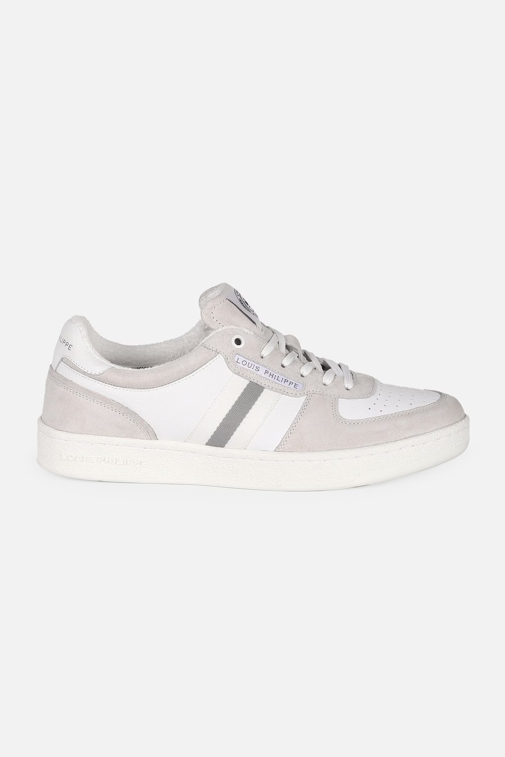Men White and Grey Leather Sneakers-White