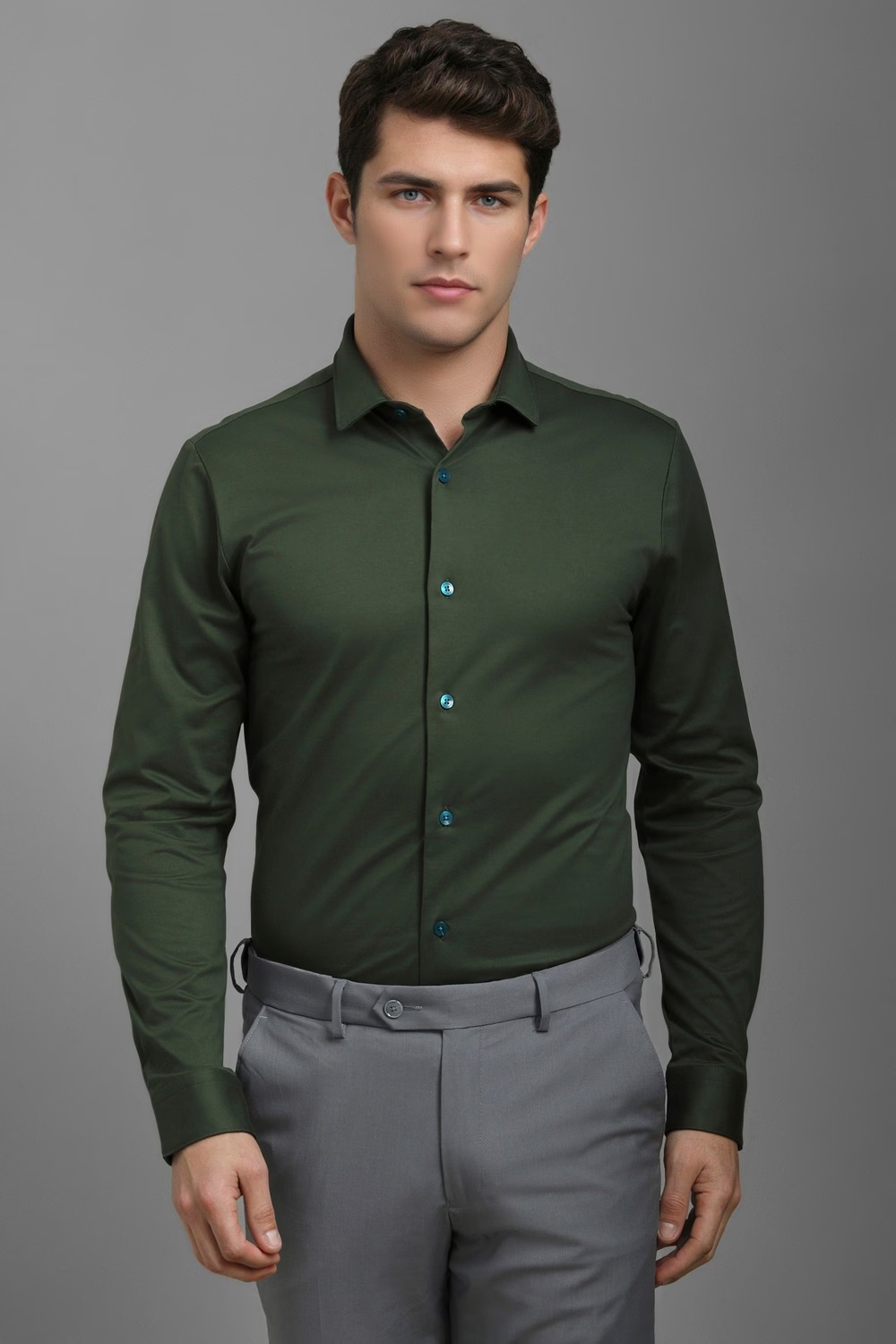 Men Green Slim Fit Solid Full Sleeves Formal Shirt-Green