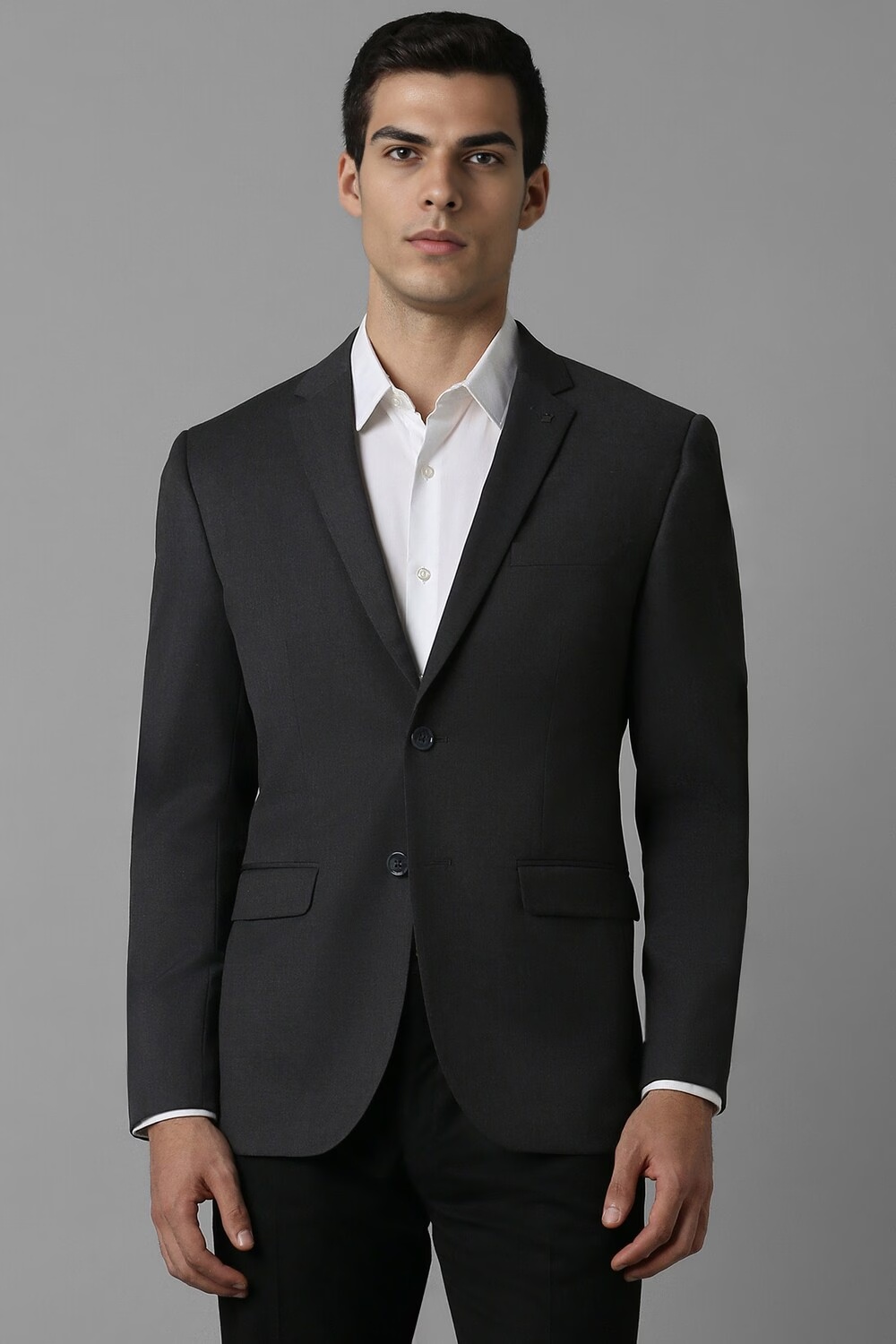 Men Black Slim Fit Textured Formal Blazer-Black