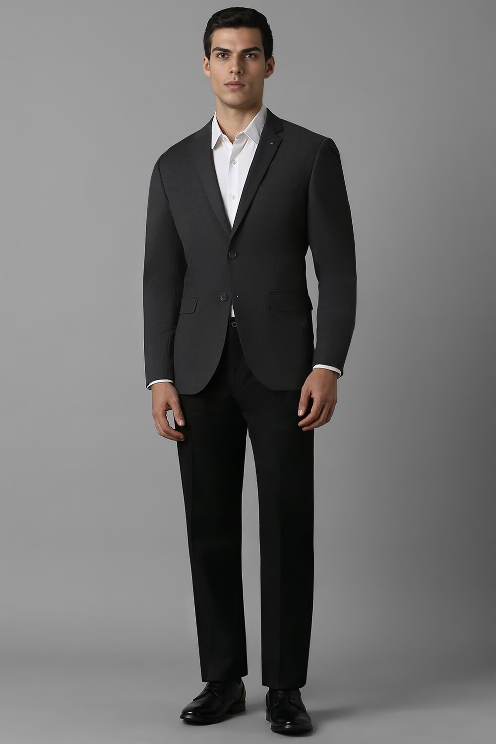 Men Black Slim Fit Textured Formal Blazer-Black