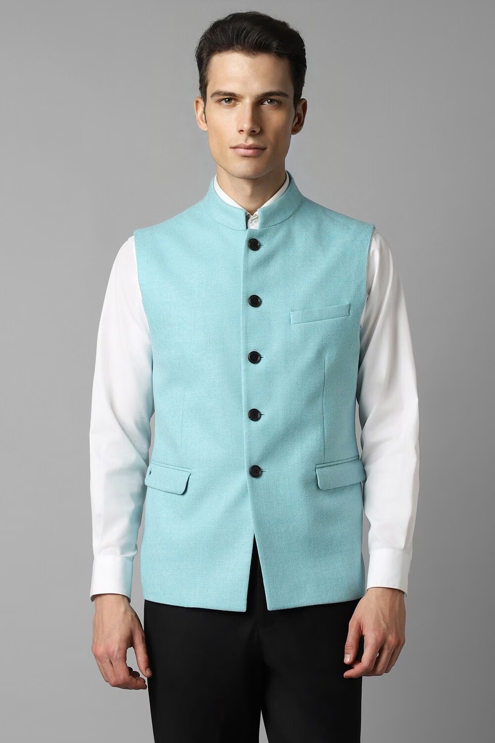 Men Blue Solid Slim Fit Party Nehru Jacket-Blue