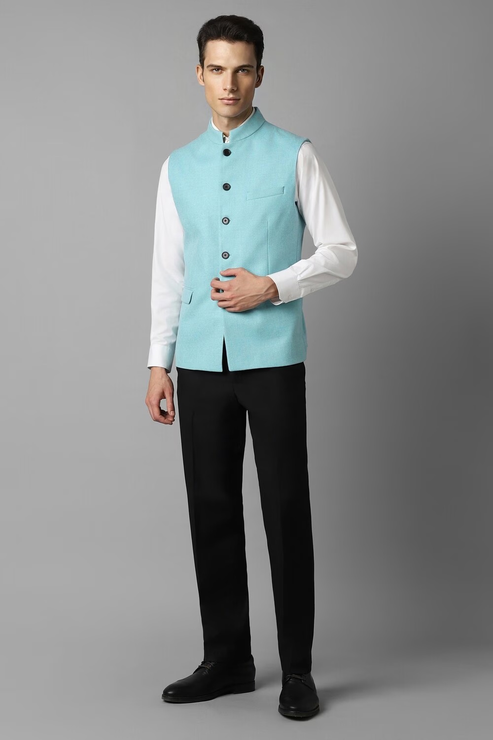Men Blue Solid Slim Fit Party Nehru Jacket-Blue