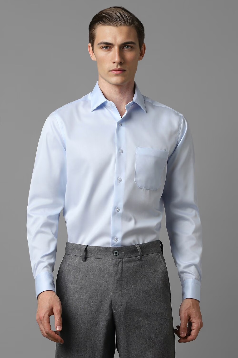 Men Blue Classic Fit Solid Full Sleeves Formal Shirt-Blue