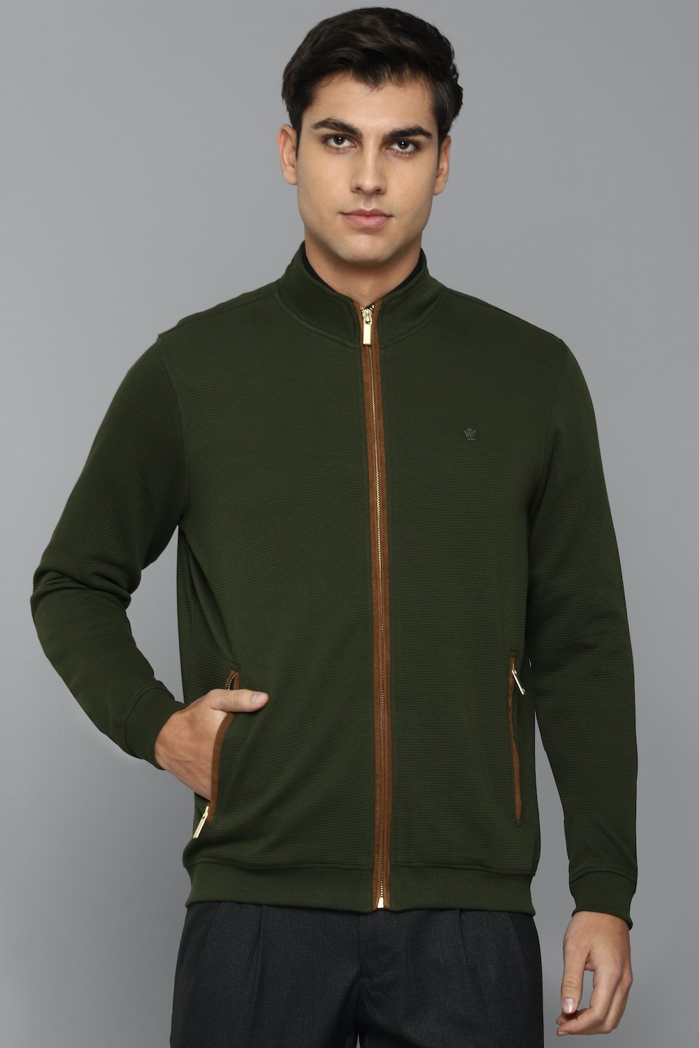 Men Casual Olive Solid Sweatshirt-Olive