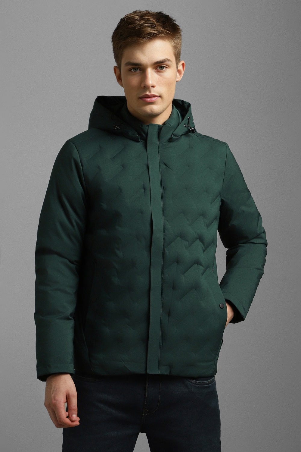 Men Casual Green Solid Jackets-Green