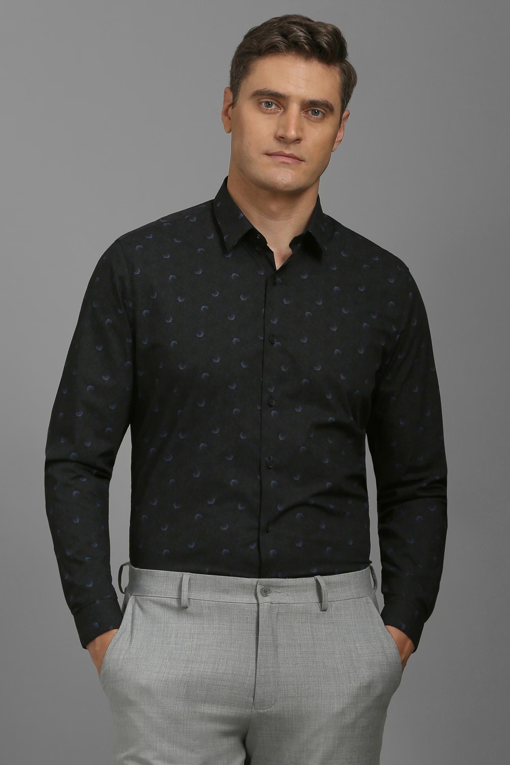 Men Black Super Slim Fit Print Full Sleeves Casual Shirt-Black