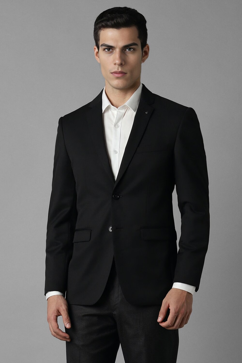 Men Black Slim Fit Solid Formal Blazer-Black