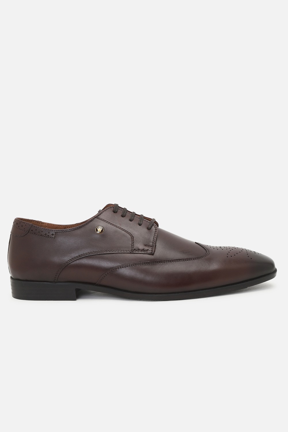 Men Brown Leather Lace Up Shoes-Brown