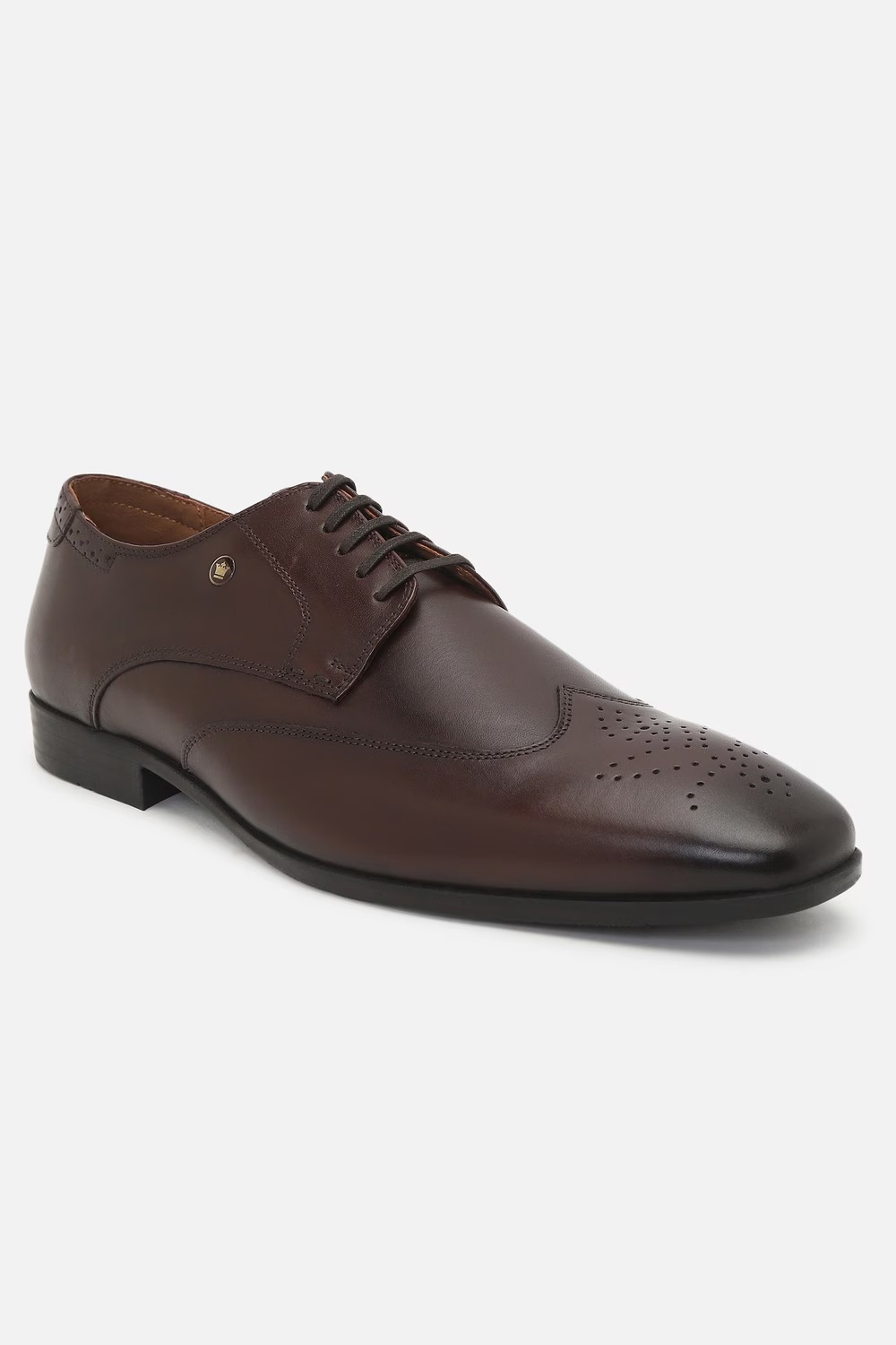 Men Brown Leather Lace Up Shoes-Brown