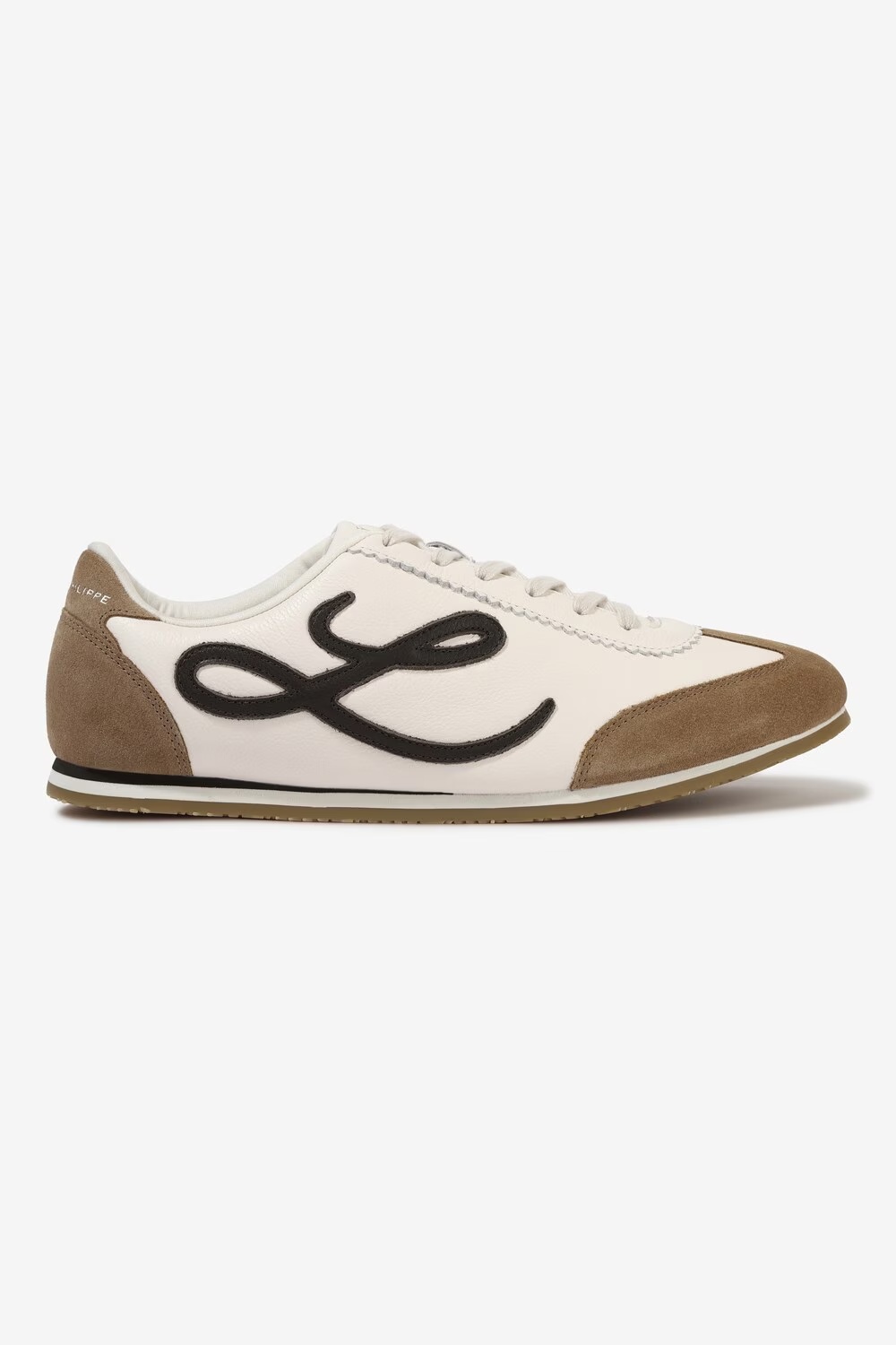 Men Cream and Tan Leather Sneakers with Signature Branding-Cream