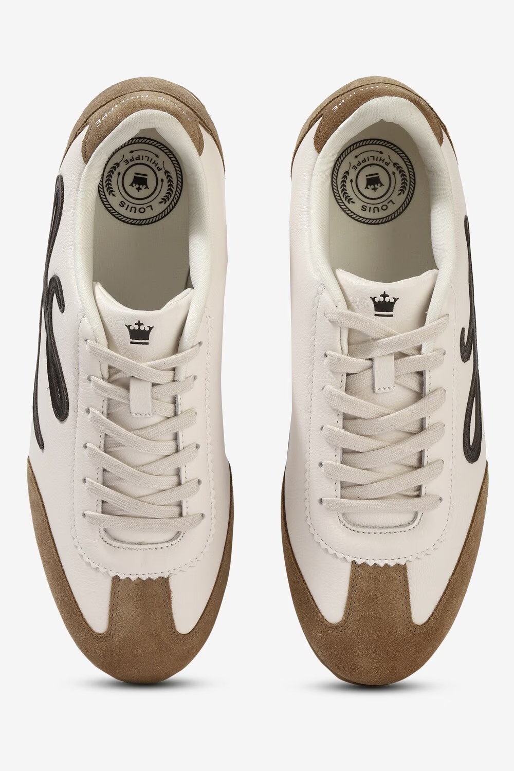 Men Cream and Tan Leather Sneakers with Signature Branding-Cream