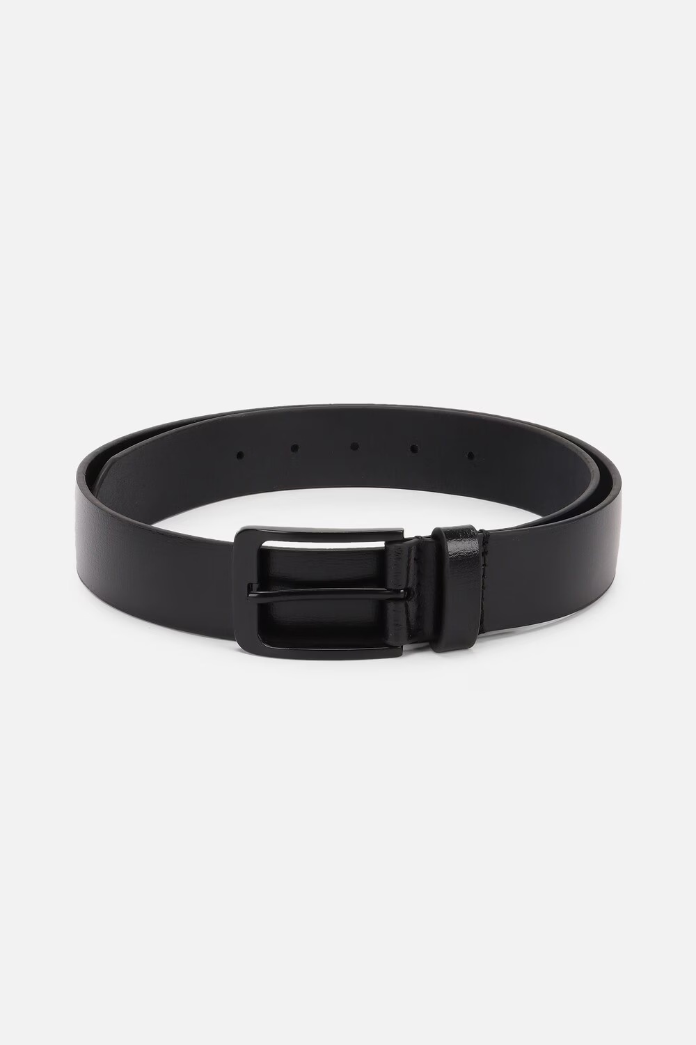Louis Philippe Men Black Textured  Formal Italian Leather with Matt Black Metal Buckle Belt-Black
