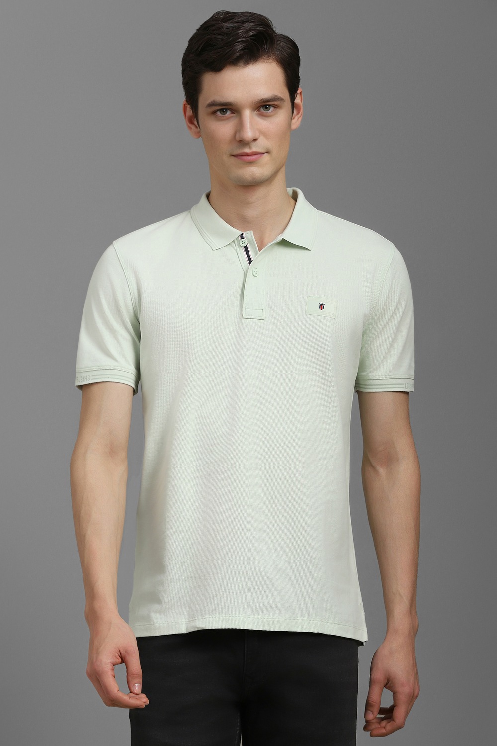 Men Green Solid Polo Neck T-shirt-Green