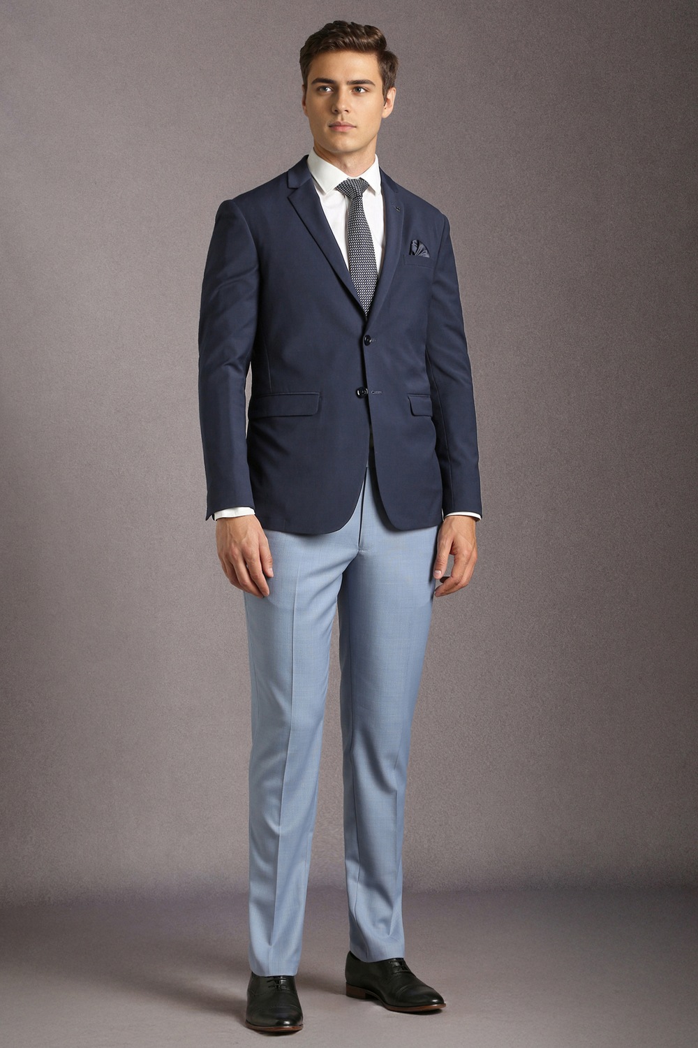 Men Navy Solid Formal Blazer-Navy