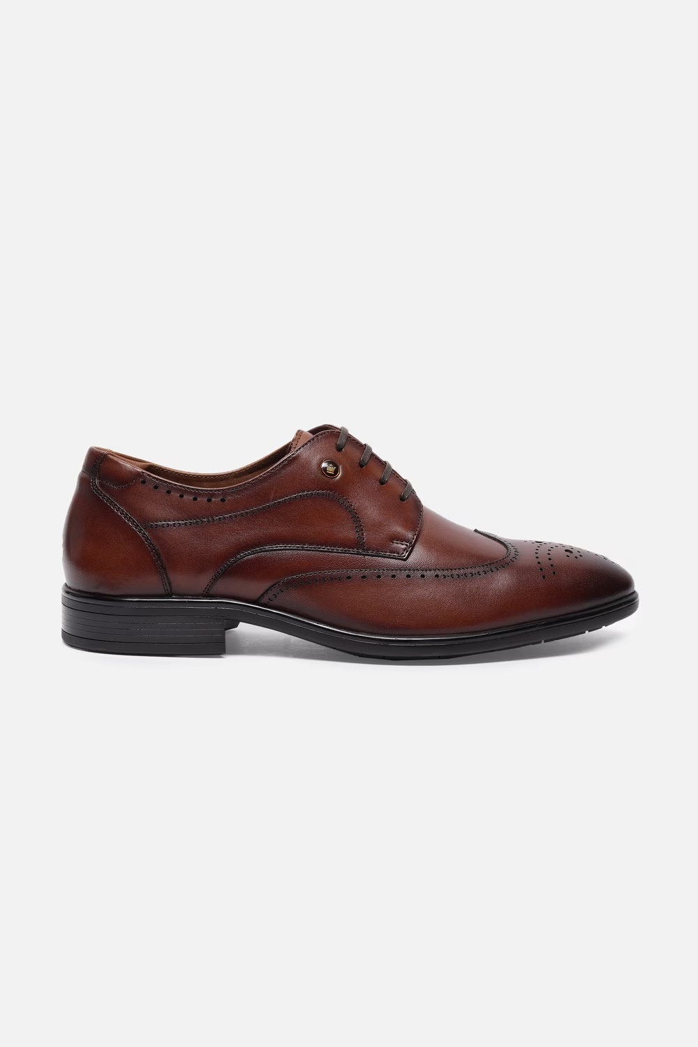 Men Brogue Derby Leather Brown Lace Up Shoes-Brown