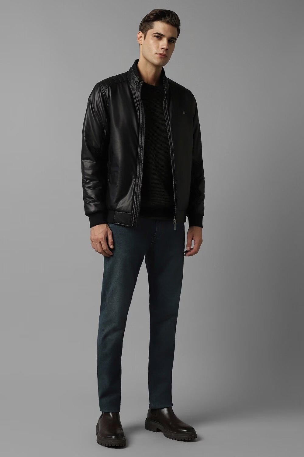 Men Casual Black Solid Jackets-Black