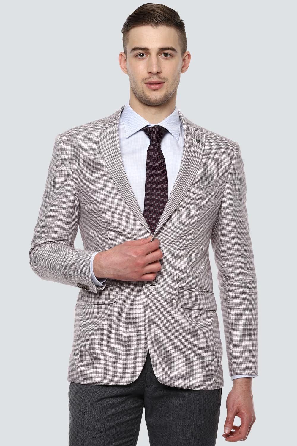 Men Brown Slim Fit Textured Formal Blazer-Brown