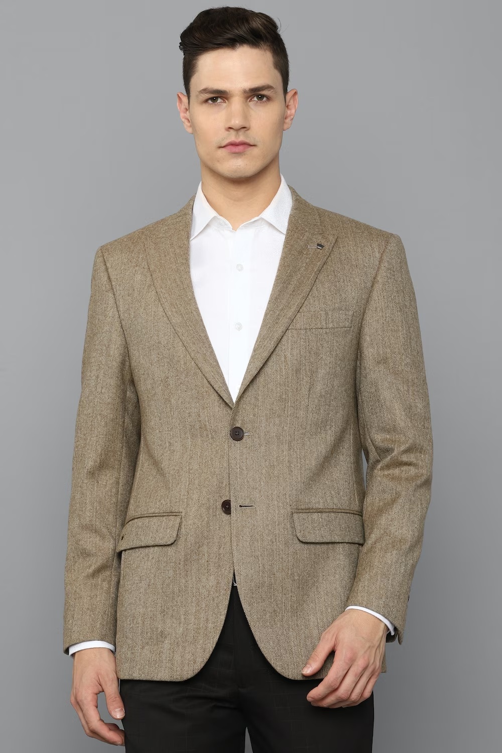 Men Brown Regular Fit Textured Formal Blazer-Brown