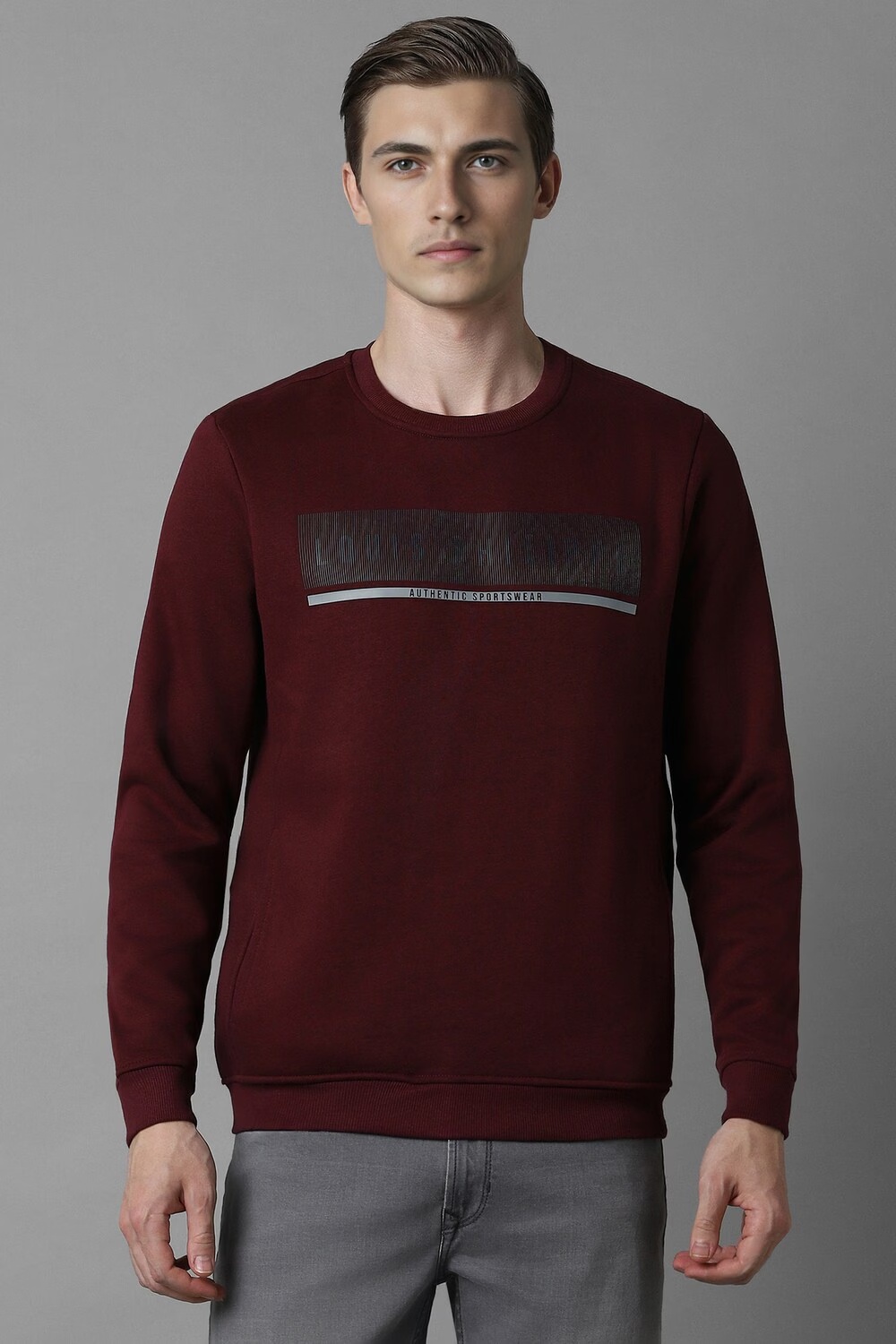 Men Casual Maroon Print Sweatshirt-Maroon