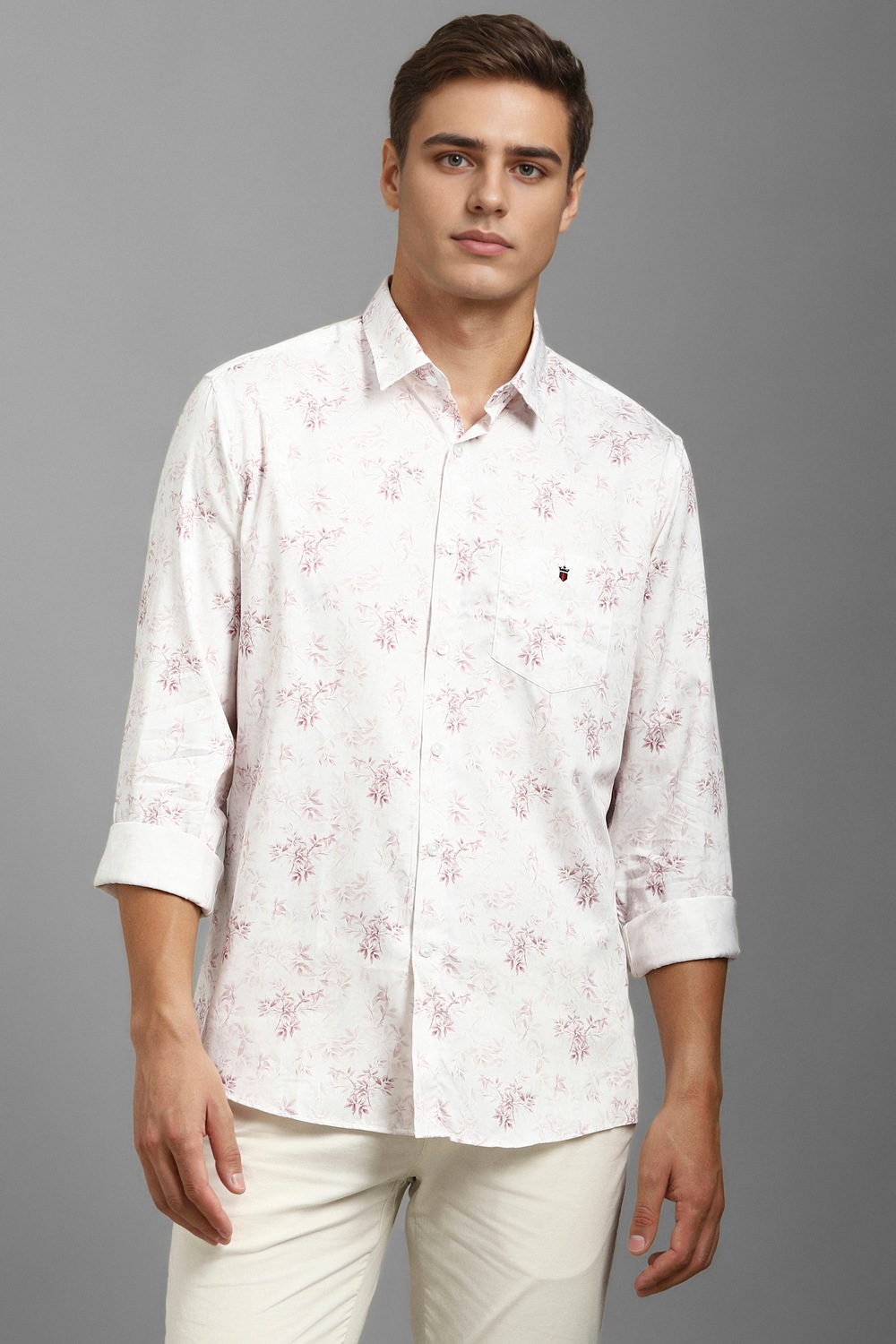 Men White Slim Fit Print Full Sleeves Casual Shirt-White