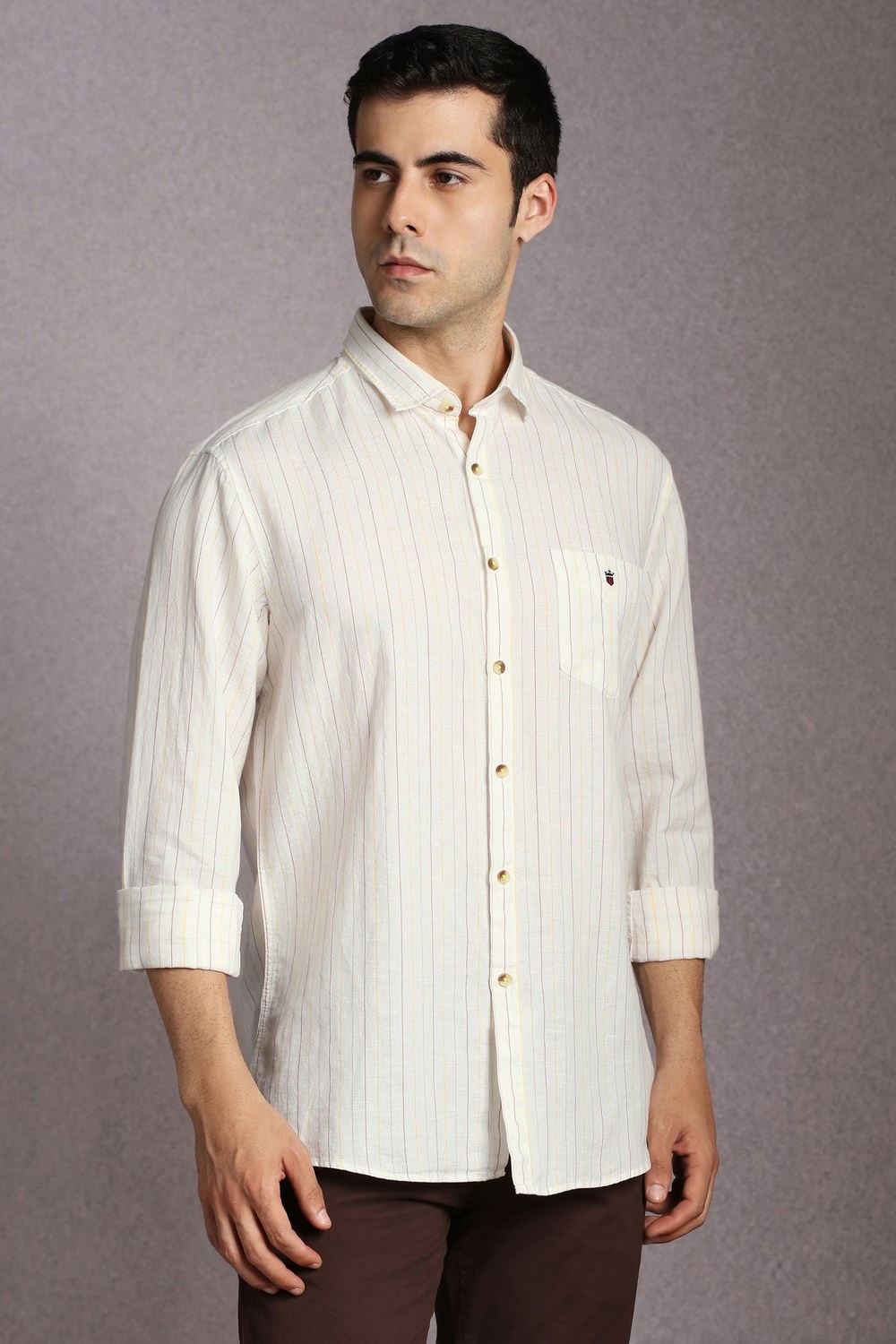 Men Off-White Stripe Full Sleeves Casual Shirt-Off-White