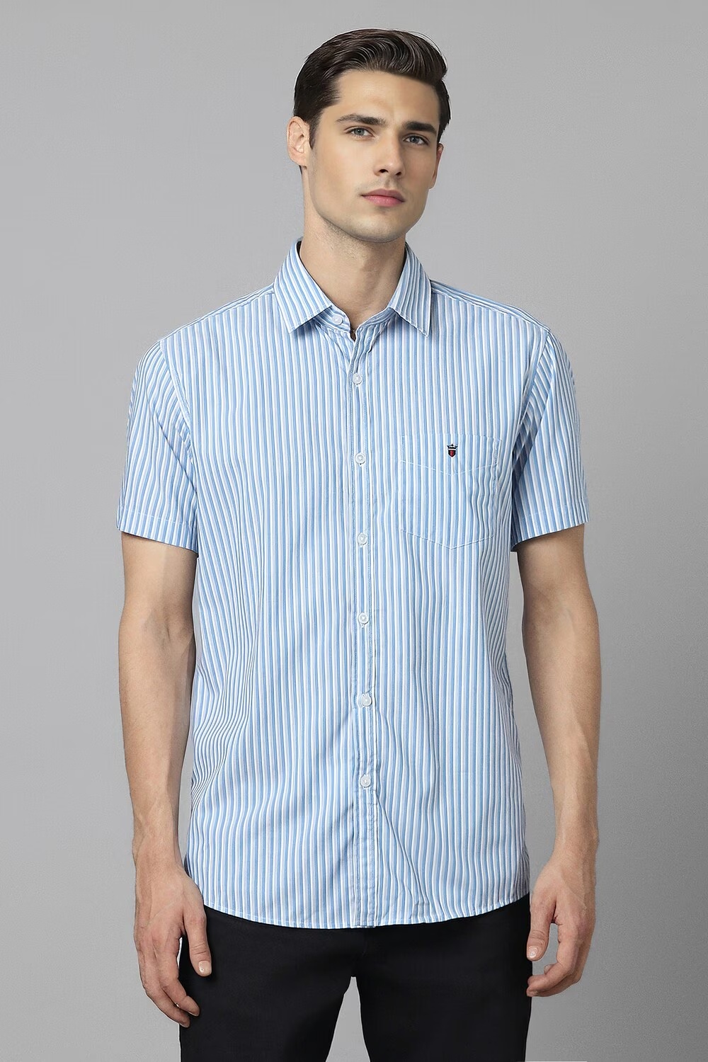 Men Blue Slim Fit Stripe Half Sleeves Casual Shirt-Blue