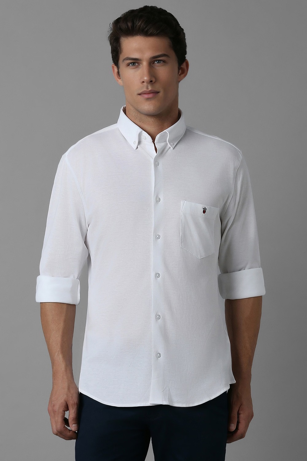 Men White Smart Fit Solid Full Sleeves Casual Shirt-White