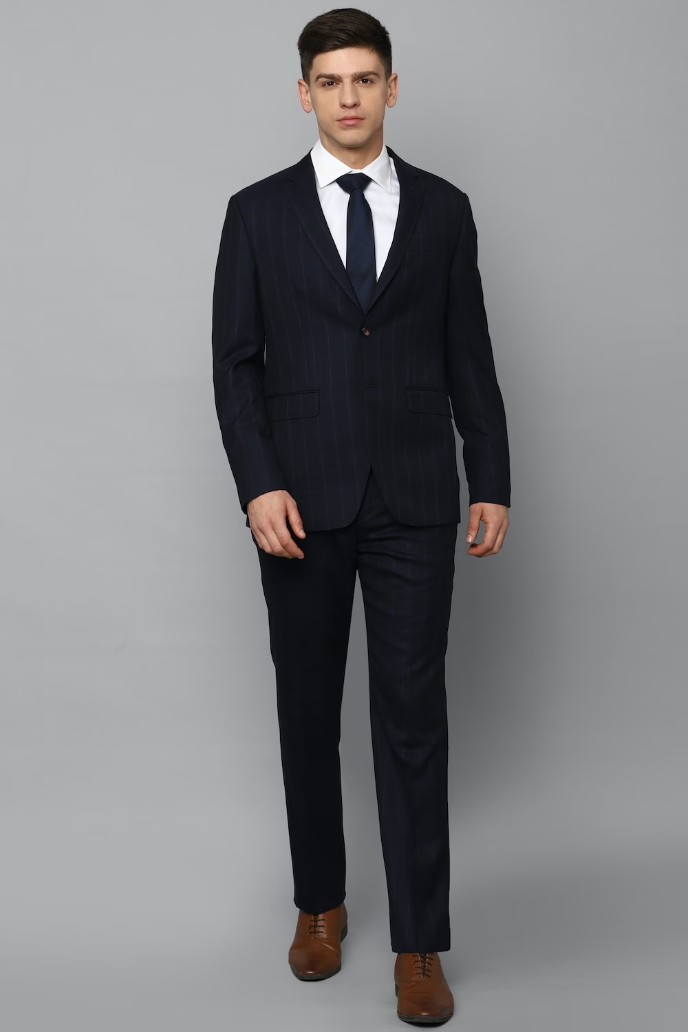 Men Navy Slim Fit Check Formal Two Piece Suit-Navy