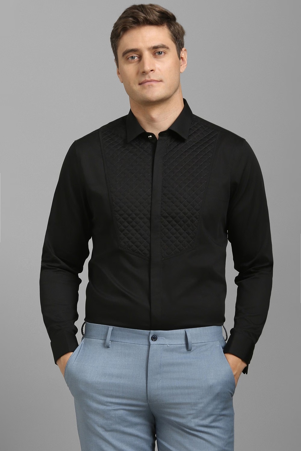 Men Black Textured Full Sleeves Formal Shirt-Black