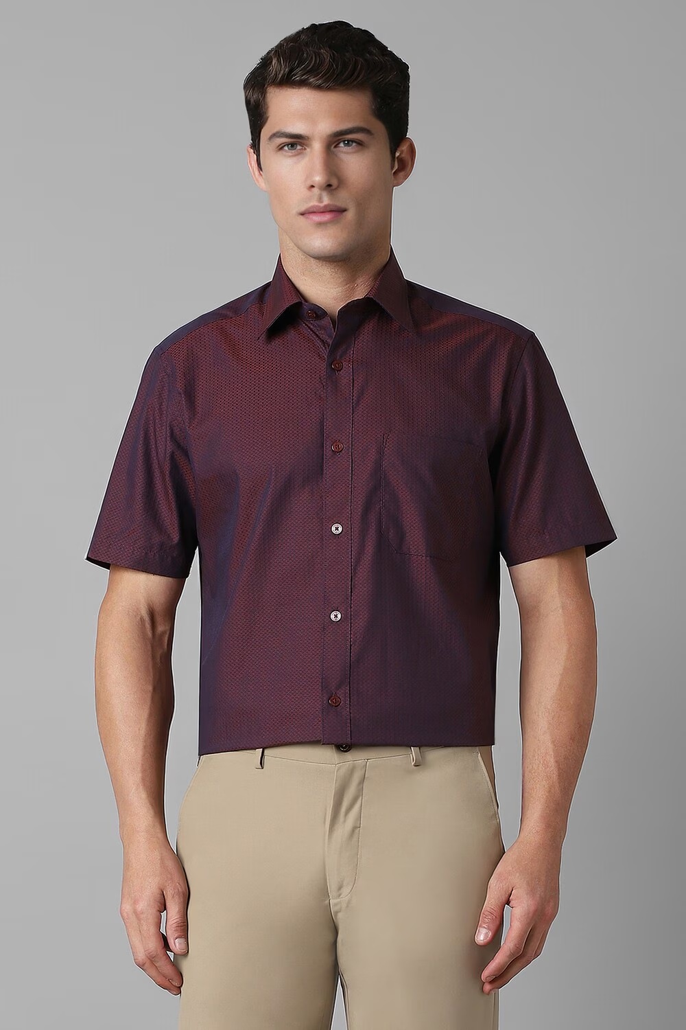 Men Maroon Classic Fit Print Half Sleeves Formal Shirt-Maroon