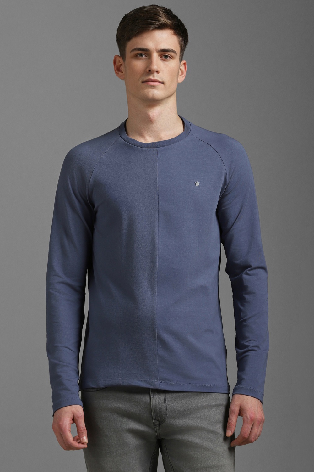 Men Navy Solid Crew Neck T-shirt-Navy