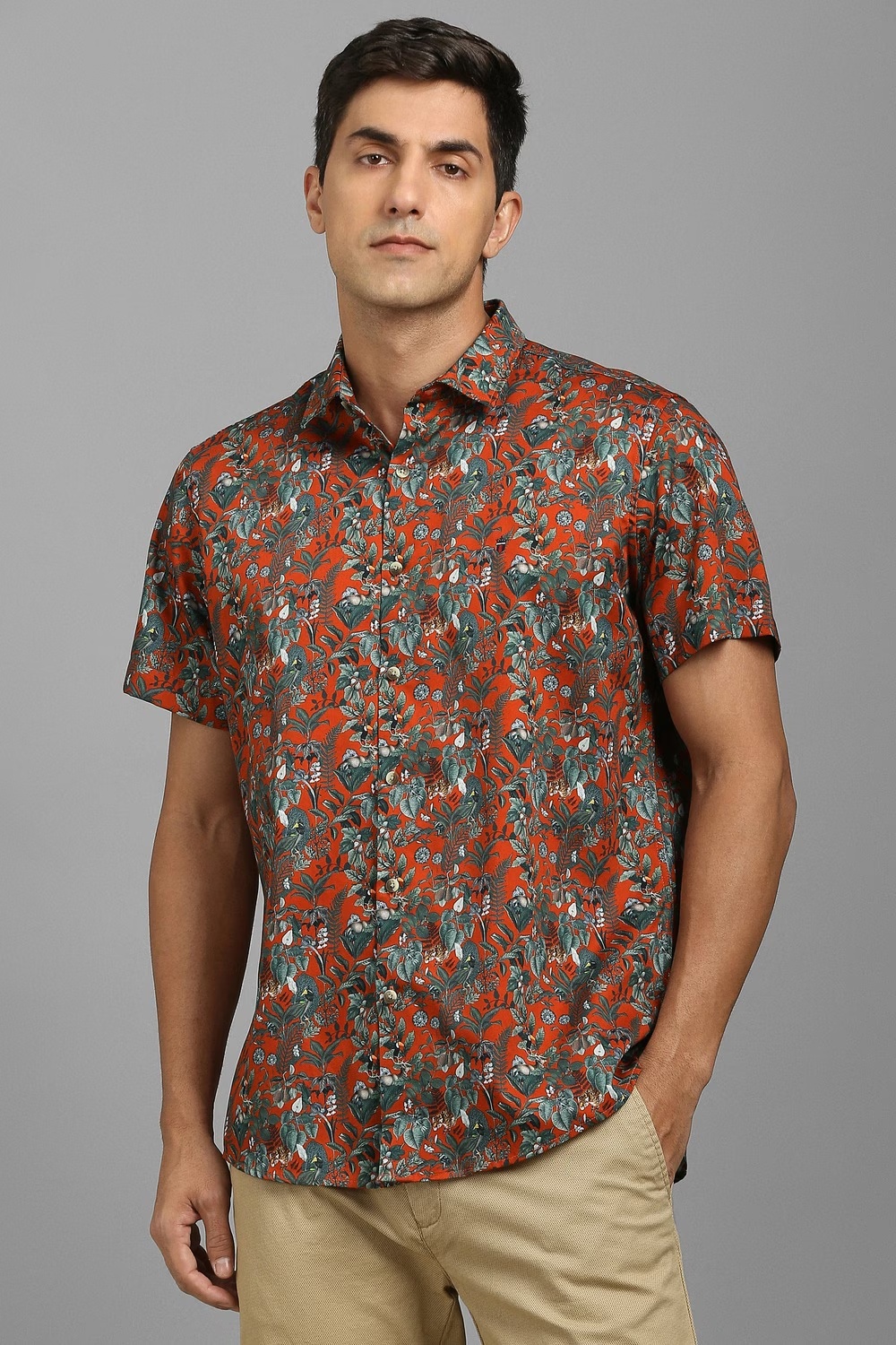 Men Red Print Half Sleeves Casual Shirt-Red