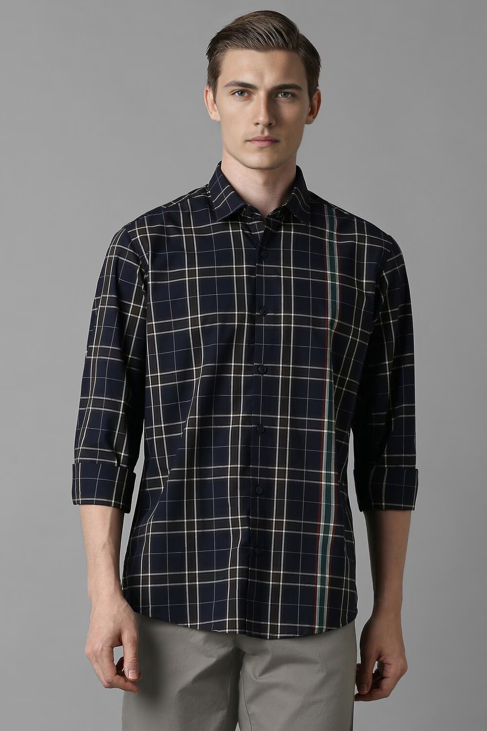 Men Navy Slim Fit Check Full Sleeves Casual Shirt-Navy 1 49046-men-navy-slim-fit-check-full-sleeves-casual-shirt-navy-1.jpg