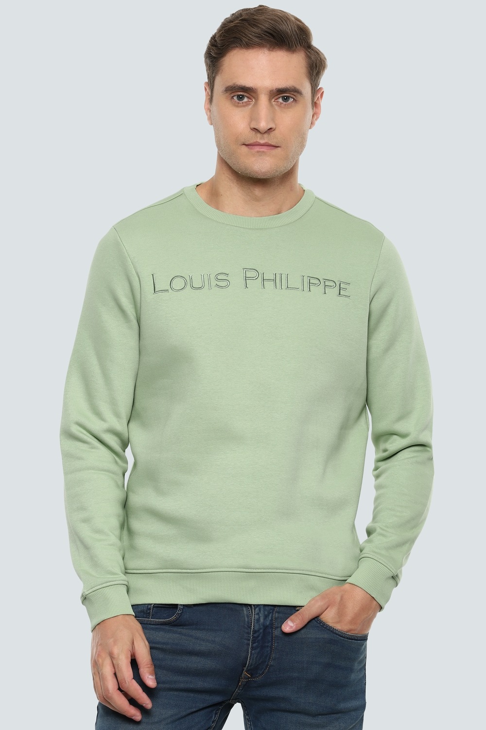Men Casual Green Solid Sweatshirt-Green