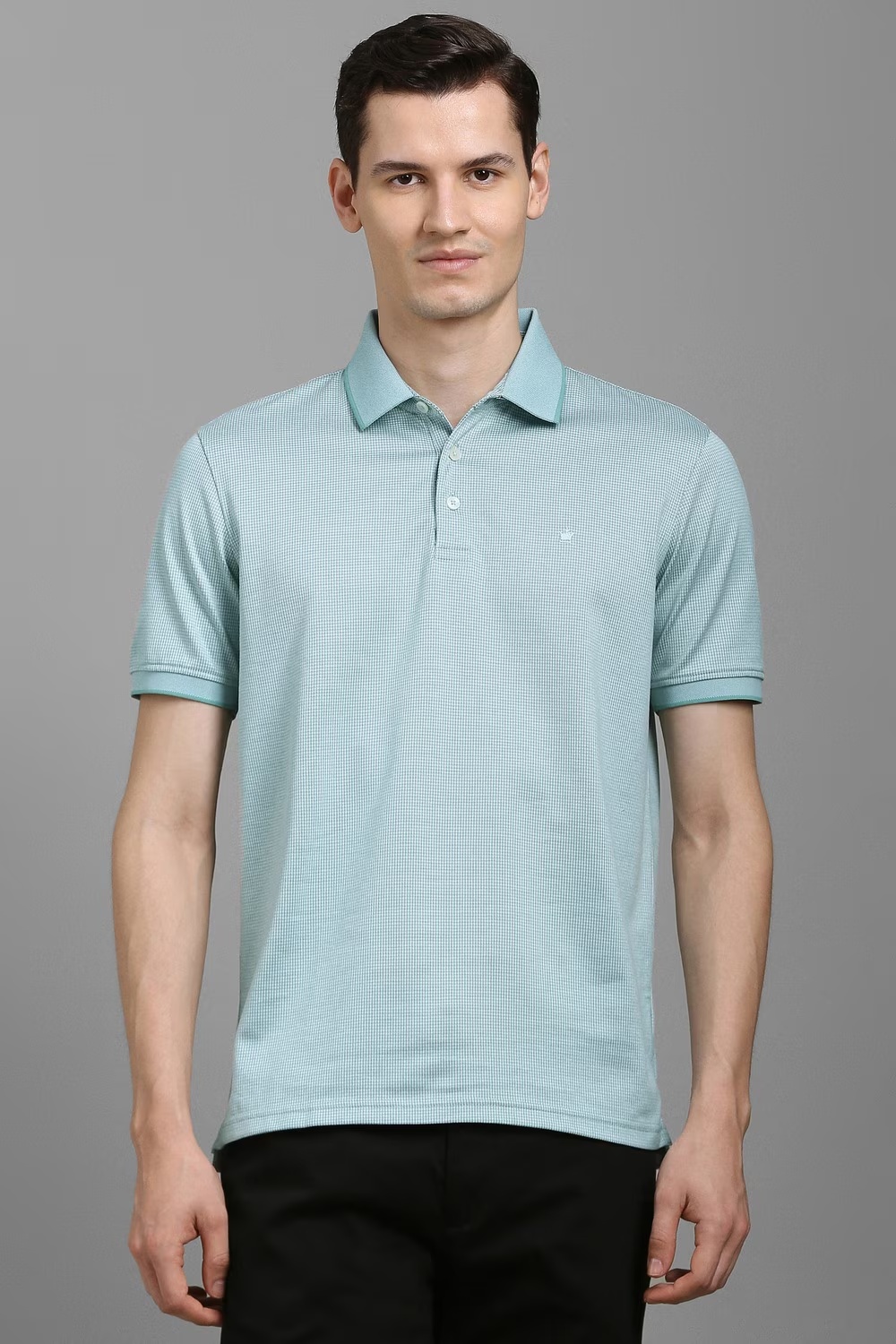 Men Green Print Polo Neck T-shirt-Green