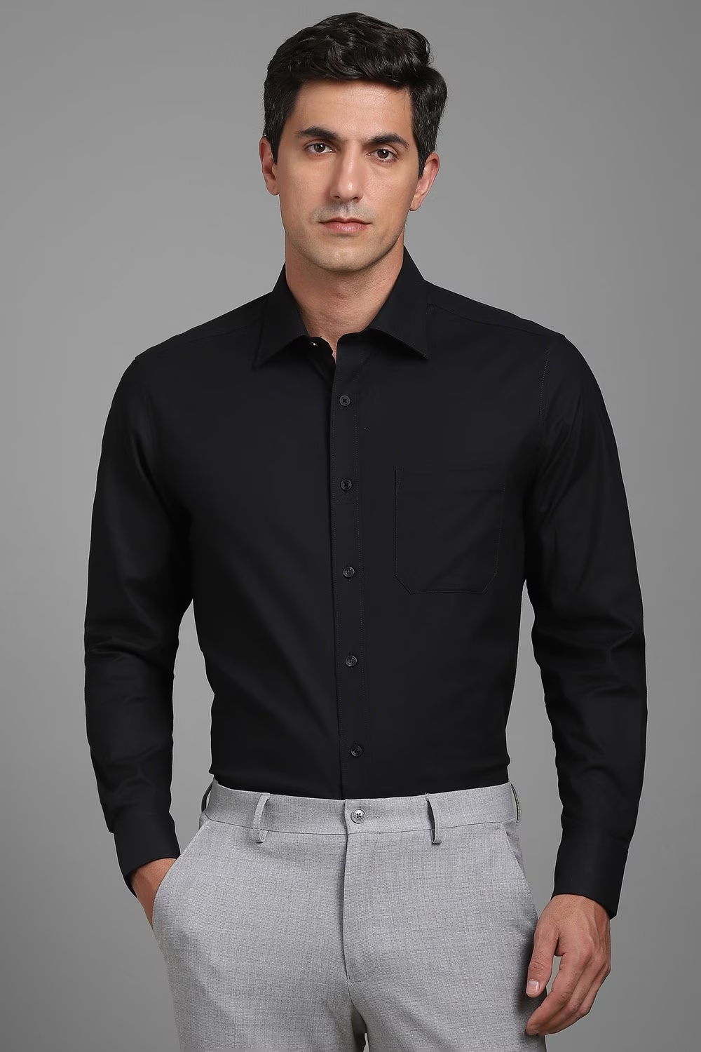 Men Black Solid Full Sleeves Formal Shirt-Black