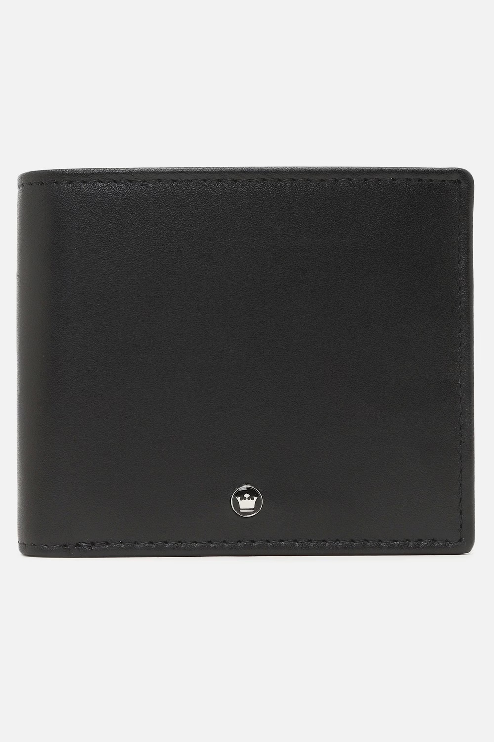 Men Black Solid Genuine Leather Wallet-Black