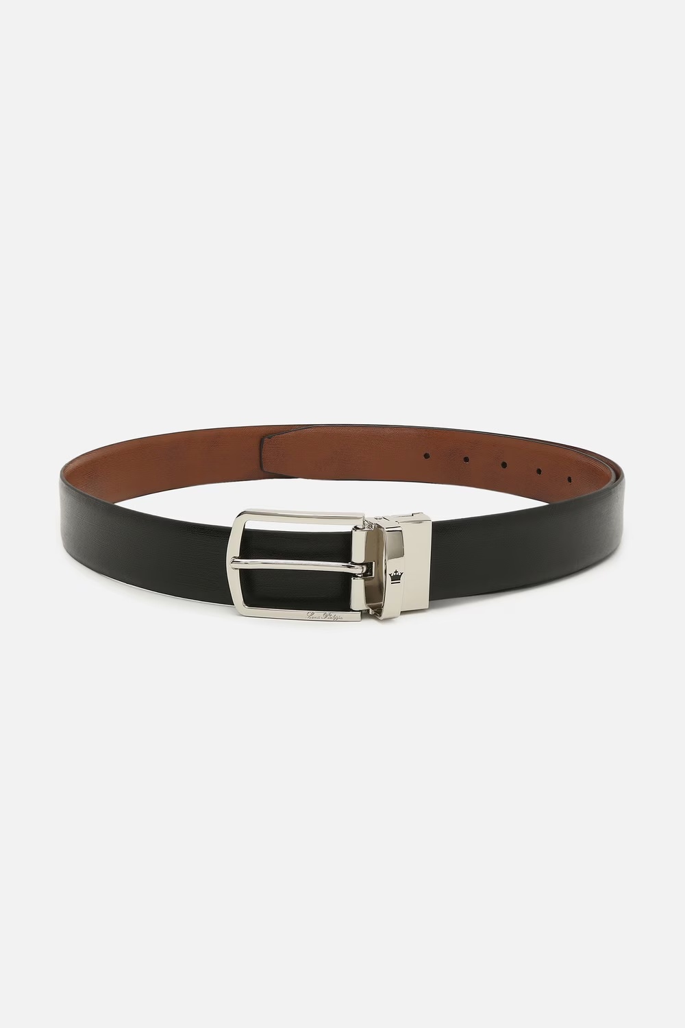 Men Black Textured Genuine Leather Formal Belt-Black